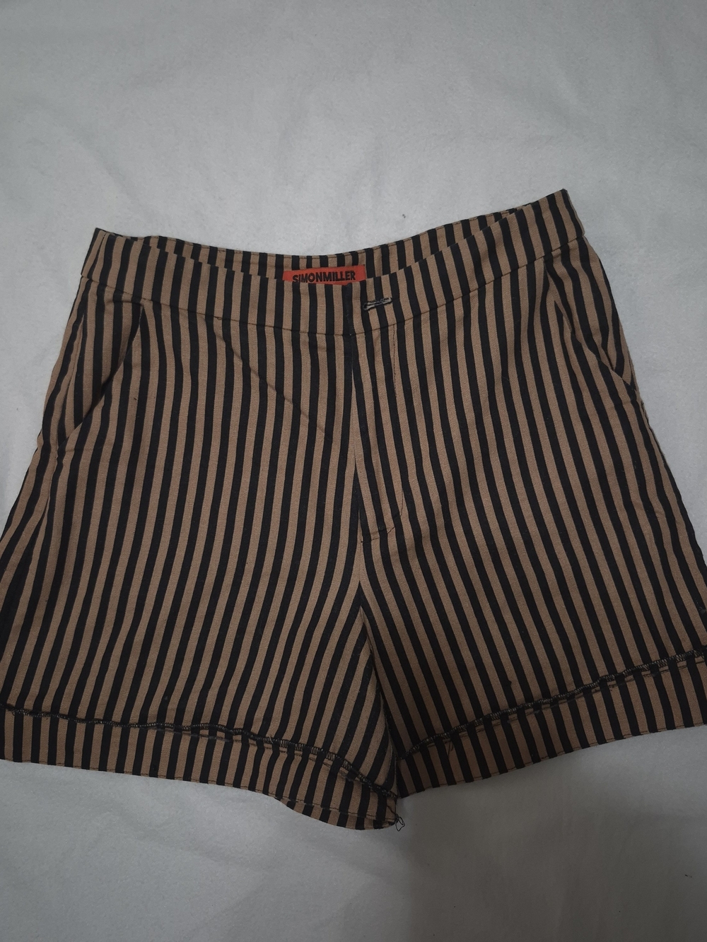Simon Miller Black and Tan Vertical-Stripe High-Rise Shorts
